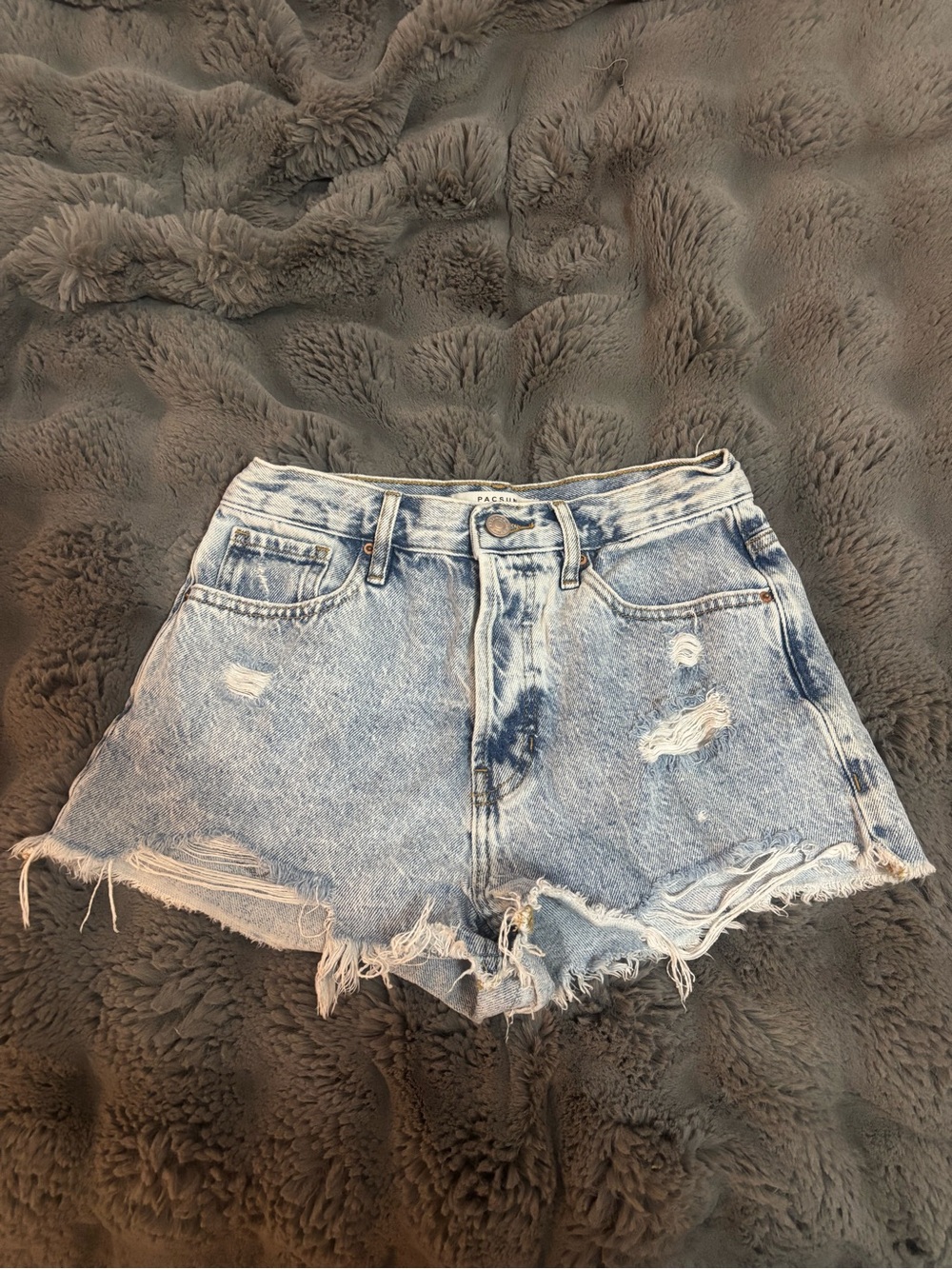PacSun Light Blue Distressed Denim High-Waist Shorts